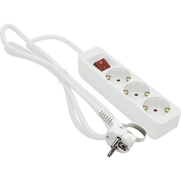 Grenuttag 3 med brytare, vit 3m