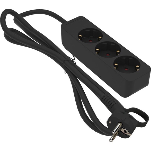 Grenuttag 3 med brytare, svart 1m