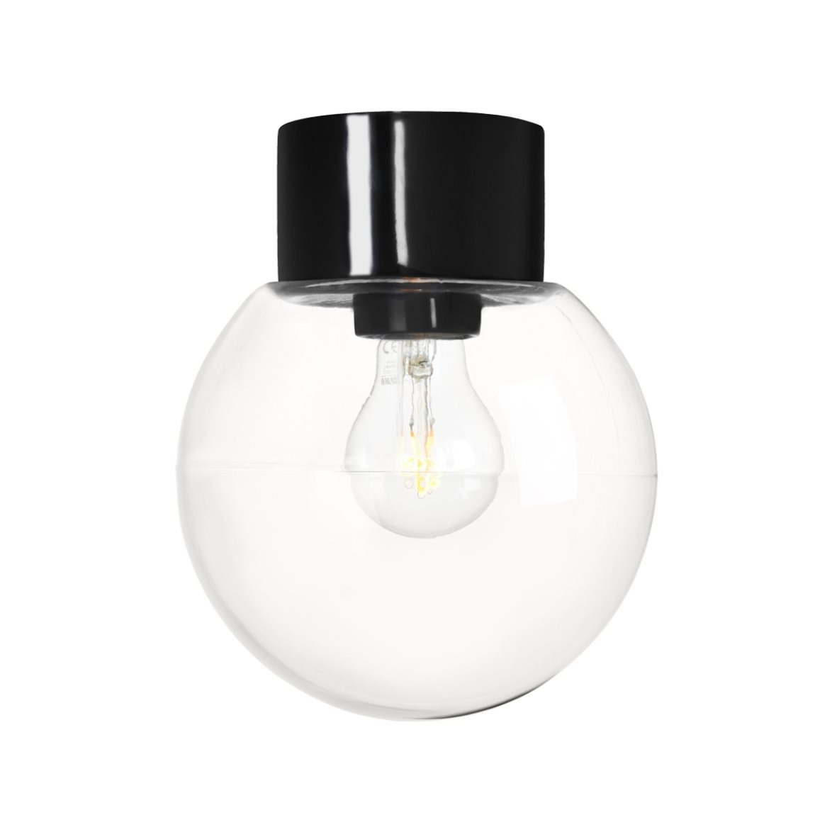 IFÖ Electric Plafond/vägg Classic Glob klarglas Ø180 rak svart | Badrumsbelysning - Taklampor badrum | Lampspecialisterna