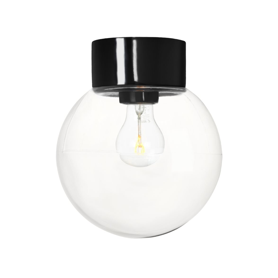 IFÖ Electric Plafond/vägg Classic Glob klarglas Ø200 rak svart IP54 | Badrumsbelysning - Taklampor badrum | Lampspecialisterna