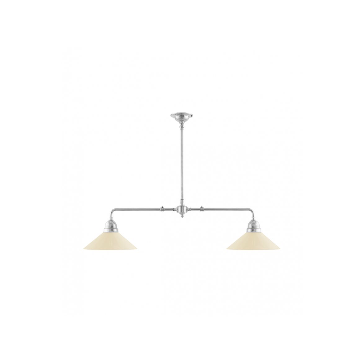 Karlskrona Lampfabrik Tegnér Spelbordslampa, förnicklad mässing/Skomakarskärm benvit | Inomhusbelysning - Taklampor - Linjära taklampor | Lampspecialisterna