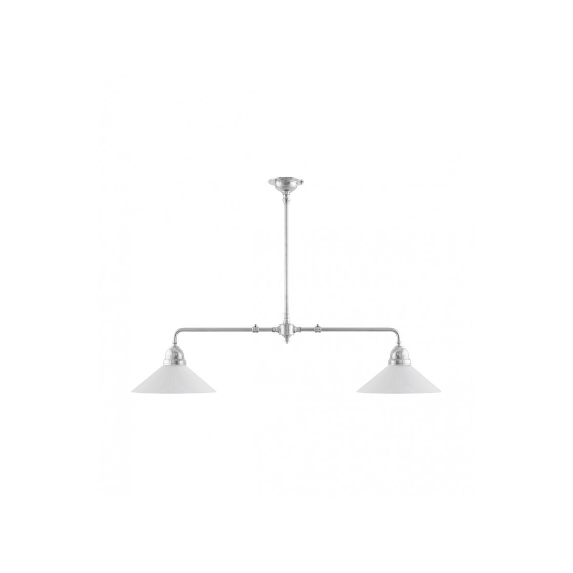 Karlskrona Lampfabrik Tegnér Spelbordslampa, förnicklad mässing/Skomakarskärm opalvit | Inomhusbelysning - Taklampor - Linjära taklampor | Lampspecialisterna
