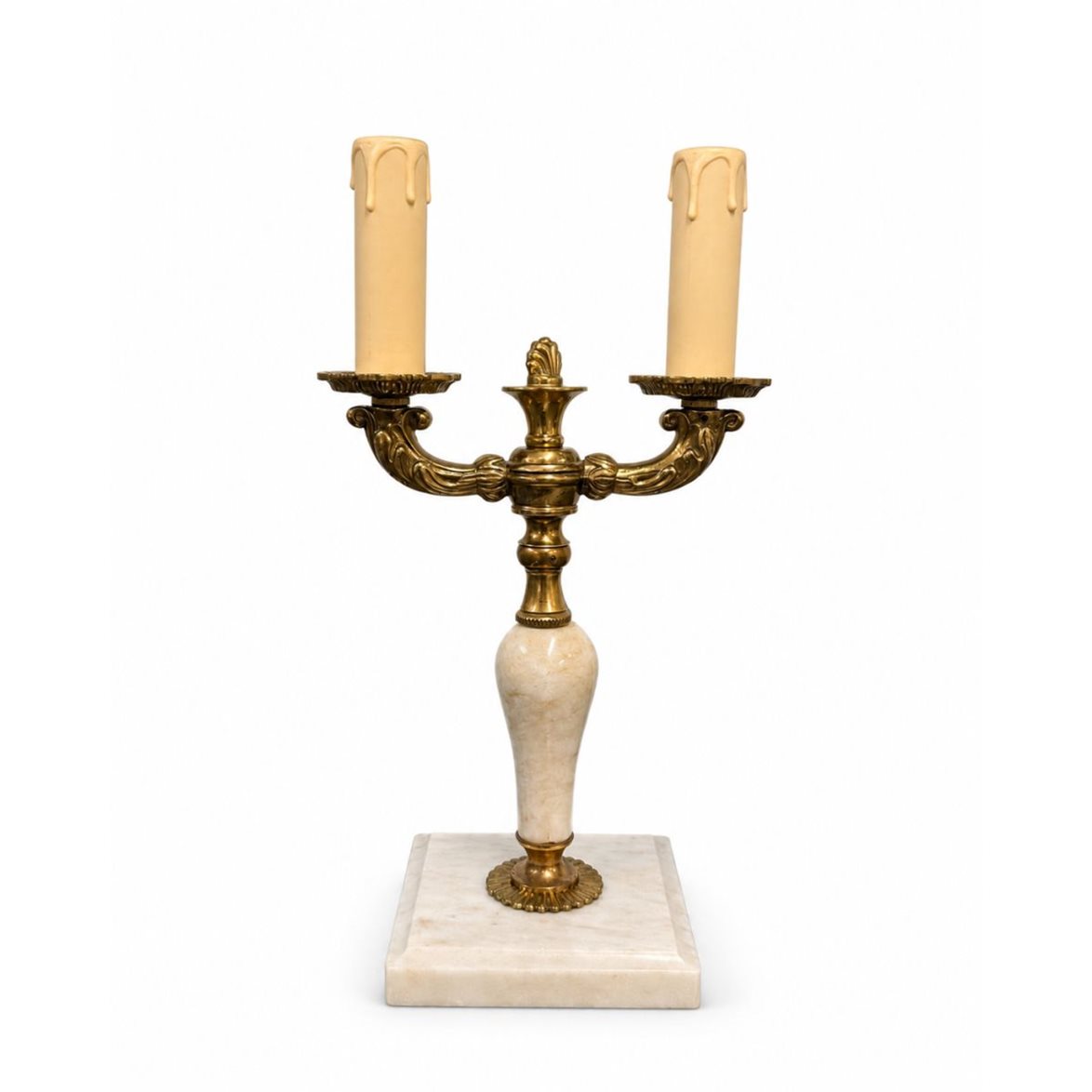 Vintage by Bright 1-2-3 Kandelaber-Lampa Mässing & Vit, Mässing & Marmor 30cm
