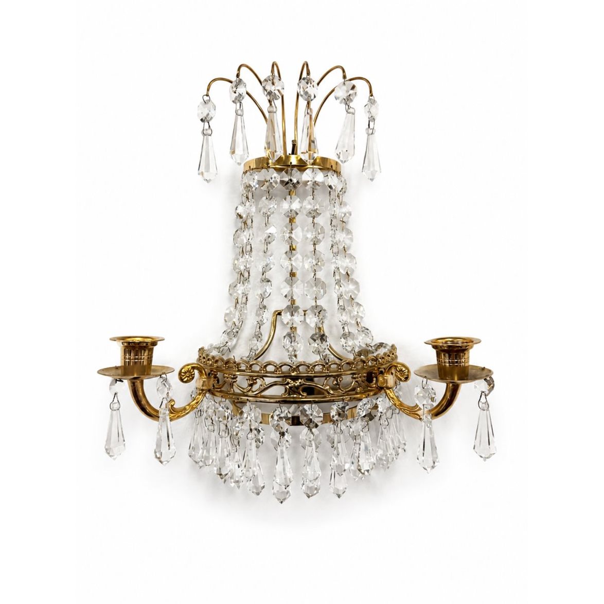 Vintage by Bright 1-2-3 Gustaviansk Vintage V&auml;gglampa M&auml;ssing/Kristall