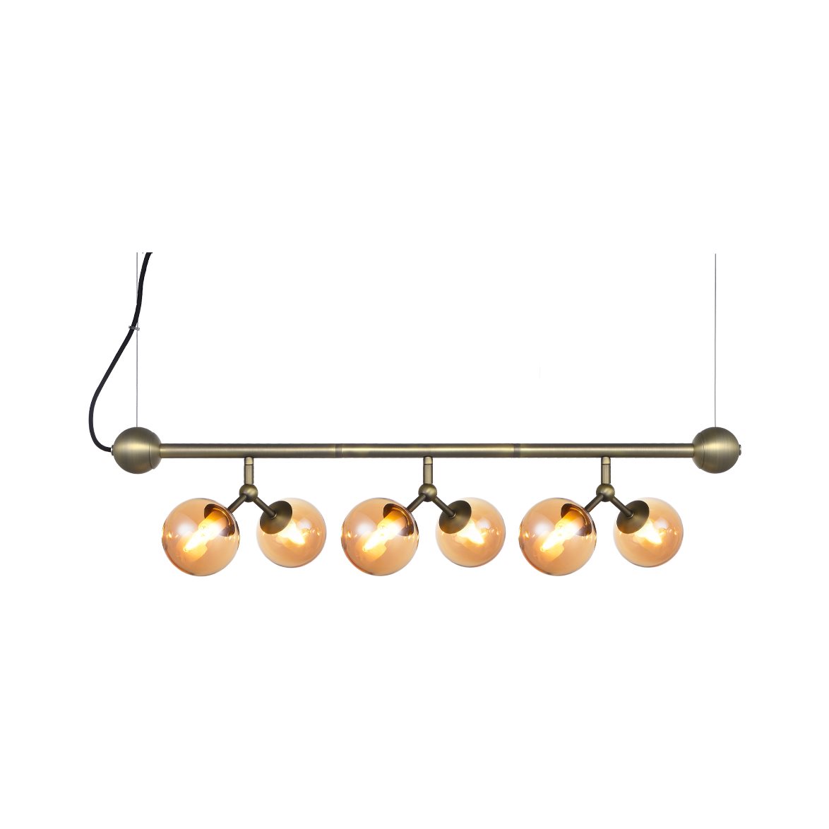 Atom horisontell ljuskrona mini, amber/antik mässing