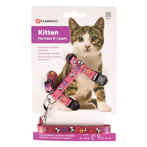 Flamingo Kattungesele med koppel rosa mus