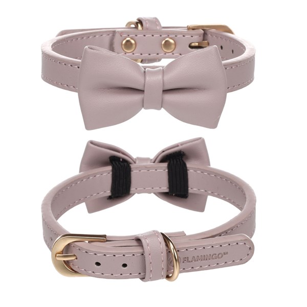 Flamingo Halsband Nela violett med rosett, konstläder, 24-30cm 15mm