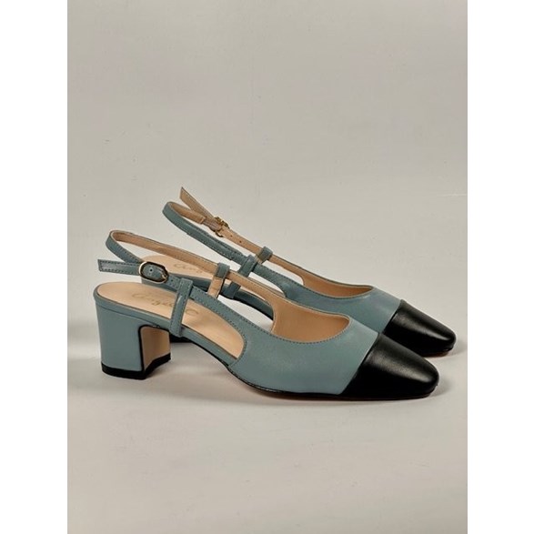 Ester slingback i ljusblå/svart skinn
