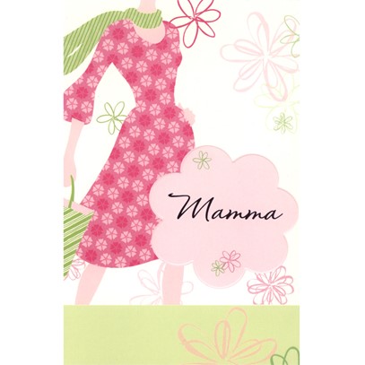 Mamma i ceriseblommig klänning