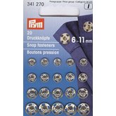 Tryckknapp 6 mm - 11 mm Silver