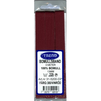 Bomullsband 13 mm Vinröd