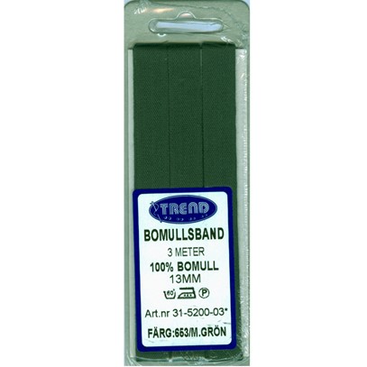 Bomullsband 13 mm Mörkgrön