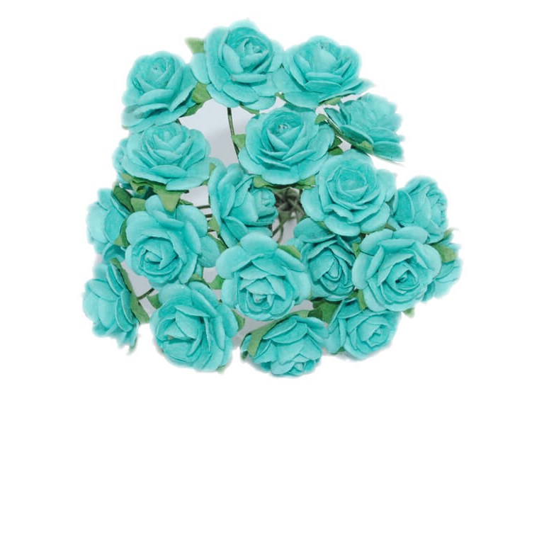 Pappersrosor - 1,5cm - 20st - Ljus Turkos