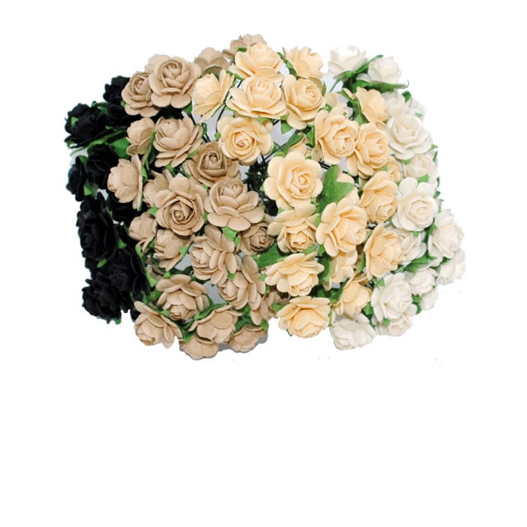 Pappersrosor - Mixade -  1cm - 100st - Svarta, bruna & vita