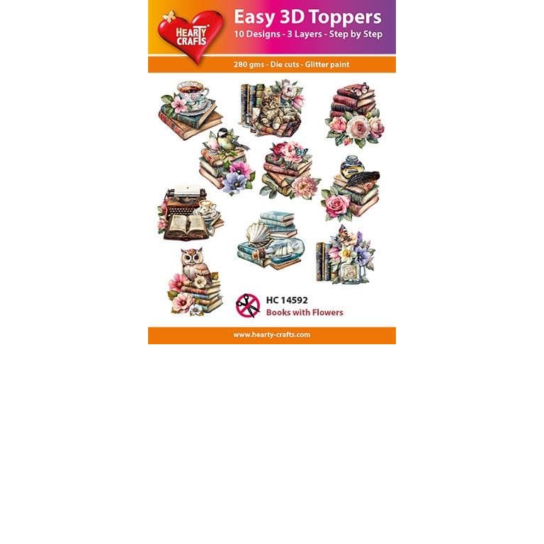 Easy 3D - Toppers - Glitter - Books with Flowers