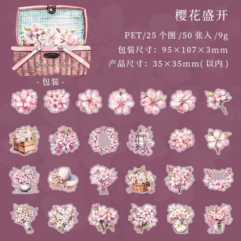 Stickers - Clear - 50st - Körsbärsblommor