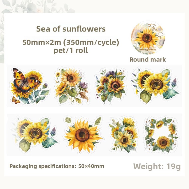 Stickers på rulle - Clear - Solrosor