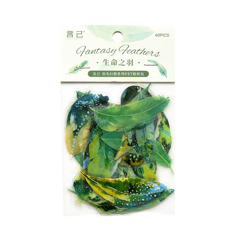 Stickers - Clear - Fjädrar - 40st - Grön