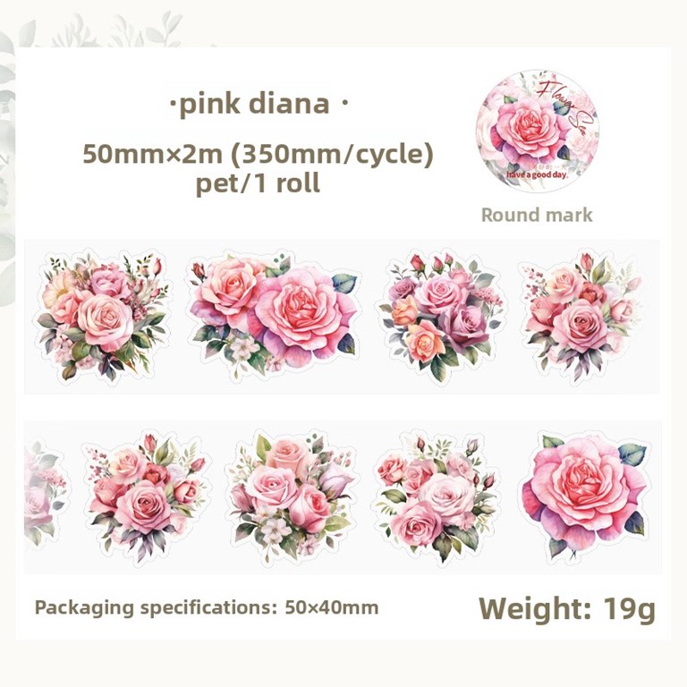 Stickers på rulle - Clear - Rosa rosor