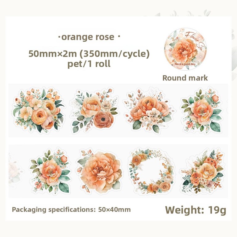 Stickers på rulle - Clear - Orangea rosor