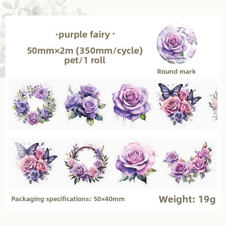 Stickers på rulle - Clear - Lila rosor