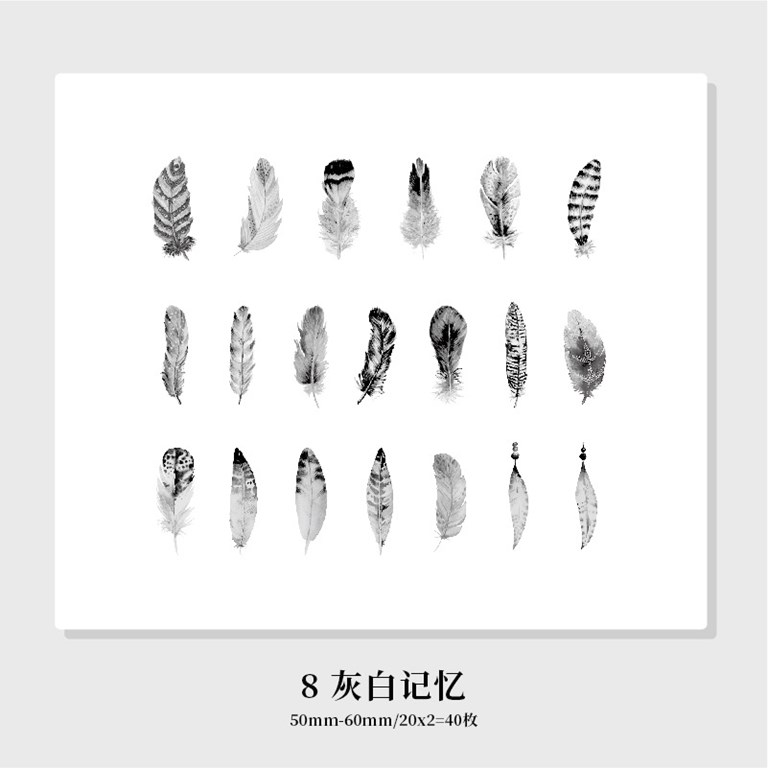 Stickers - Clear - Fjädrar - 40st - Grå