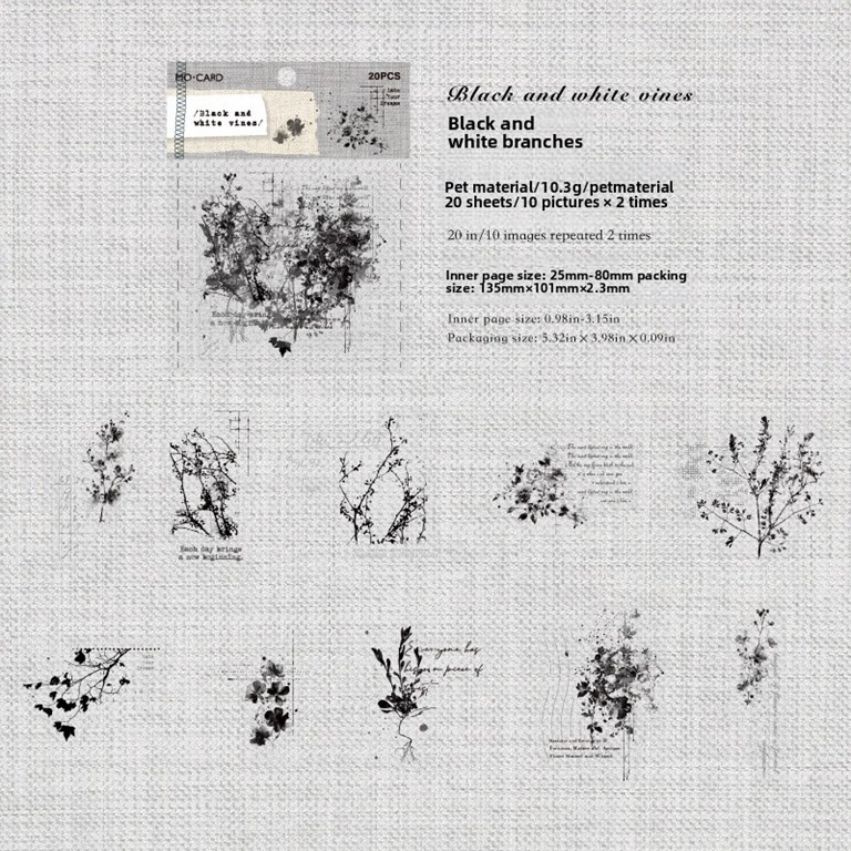 Stickers - Clear - Vintage - Svarta växter