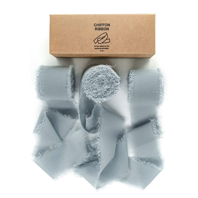 Chiffongband 40mm - 6,5m - Blågrå