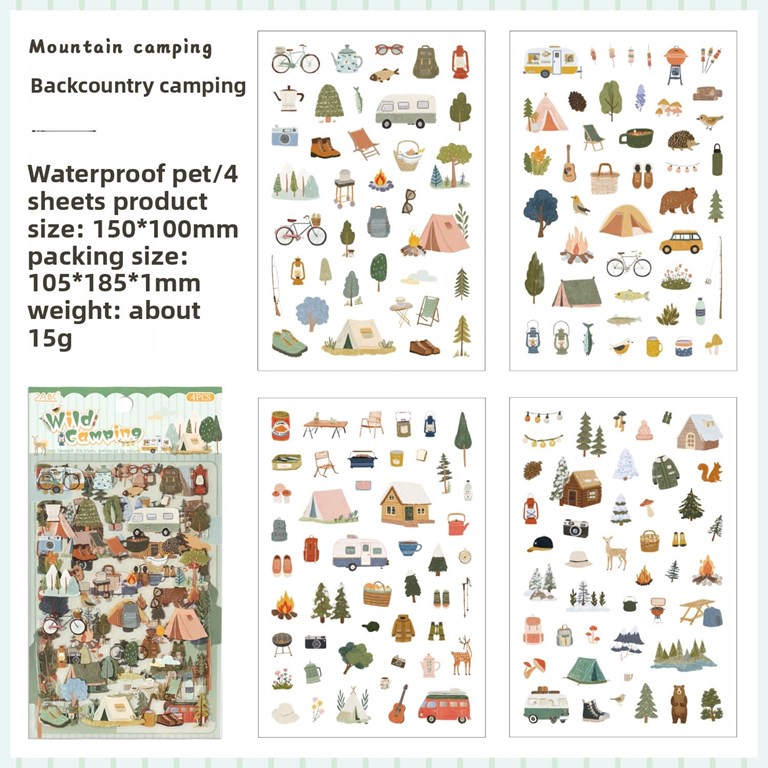 Stickers - Clear - 4st ark - Camping