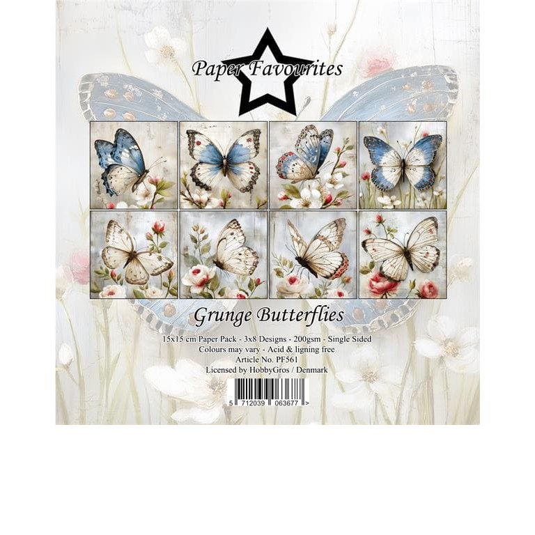 Scrapbookingpapper - 15x15cm - Grunge Butterflies