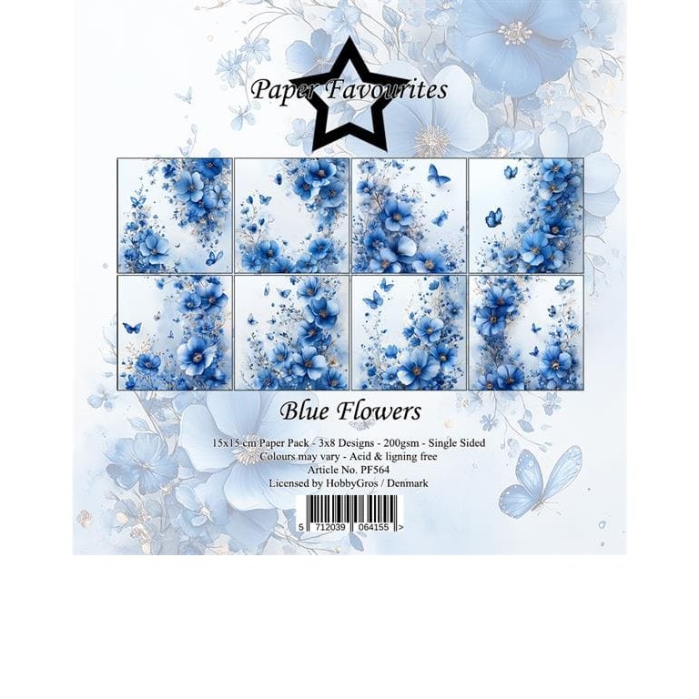 Scrapbookingpapper - 15x15cm - Blue Flowers