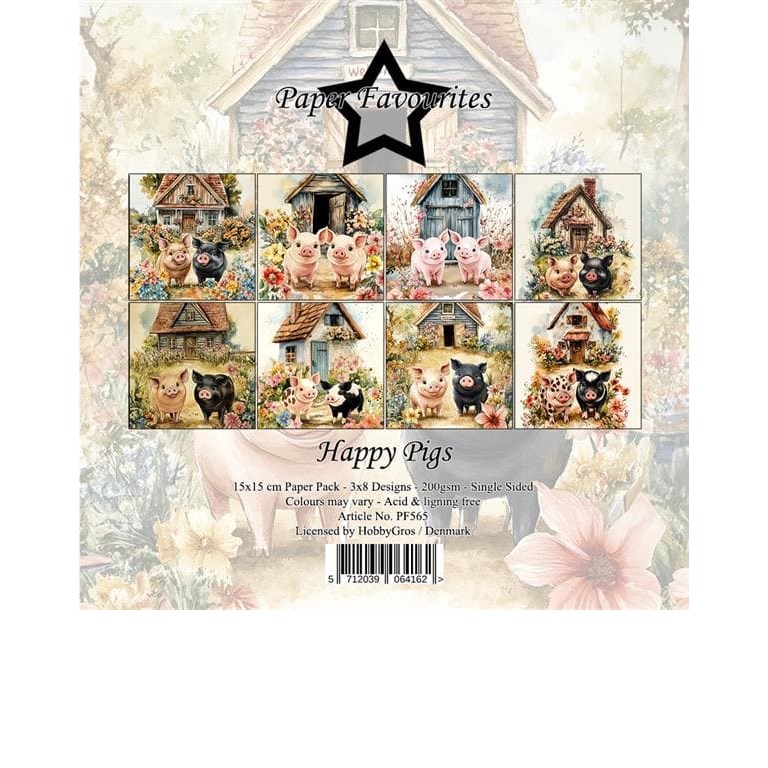 Scrapbookingpapper - 15x15cm - Happy Pigs