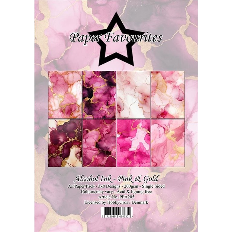 Scrapbookingpapper - A5 - Alcohol Ink - Pink & Gold
