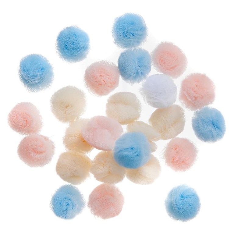 Pompom dekorationer i tyll - Pastell