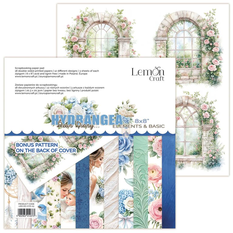 Scrapbookingpapper - 20x20cm - Hydrangea Elements & Basic