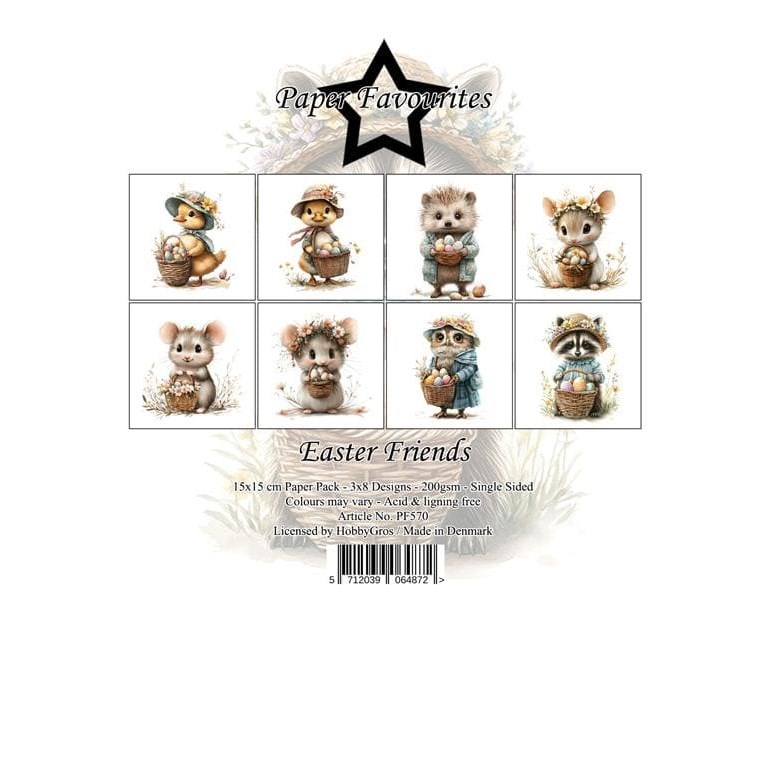 Scrapbookingpapper - 15x15cm - Easter Friends