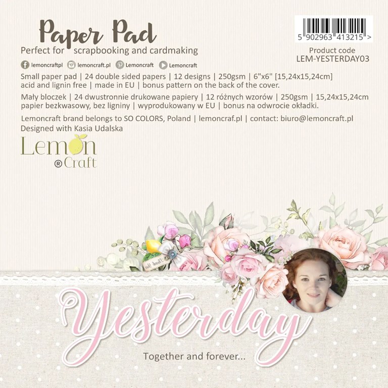 Scrapbookingpapper - 15x15cm - Yesterday - 36st ark