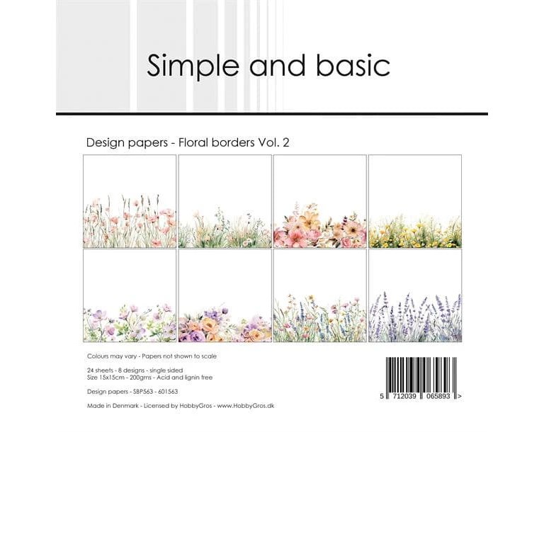 Scrapbookingpapper - 15x15cm - Floral Borders vol. 2