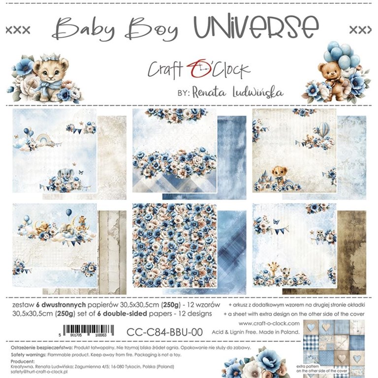 Scrapbookingpapper - 30x30cm - Baby Boy Universe