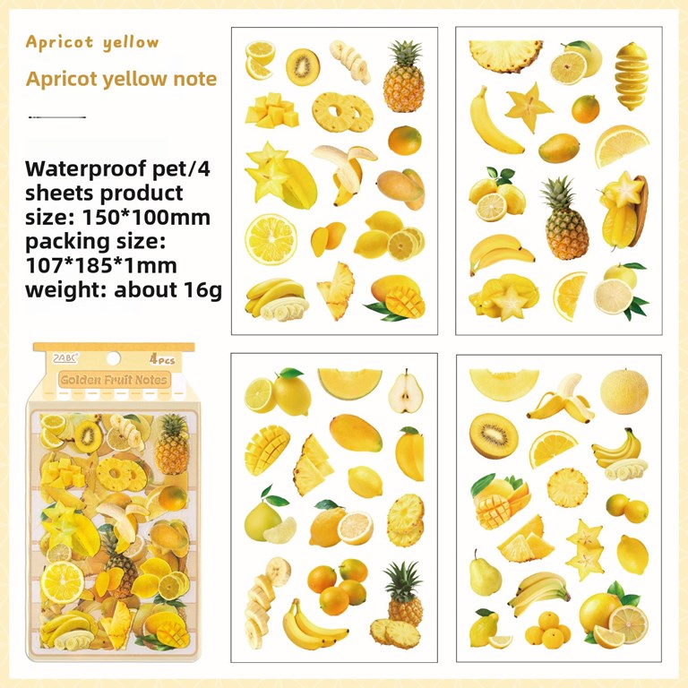 Stickers - Clear - 4st ark - Gula frukter