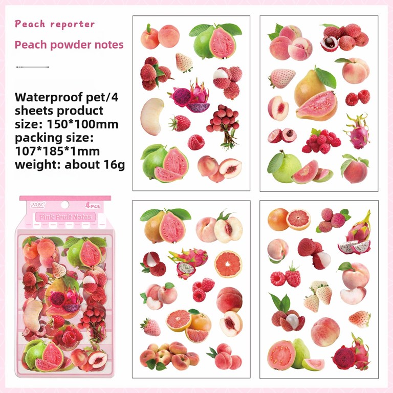 Stickers - Clear - 4st ark - Rosa frukter