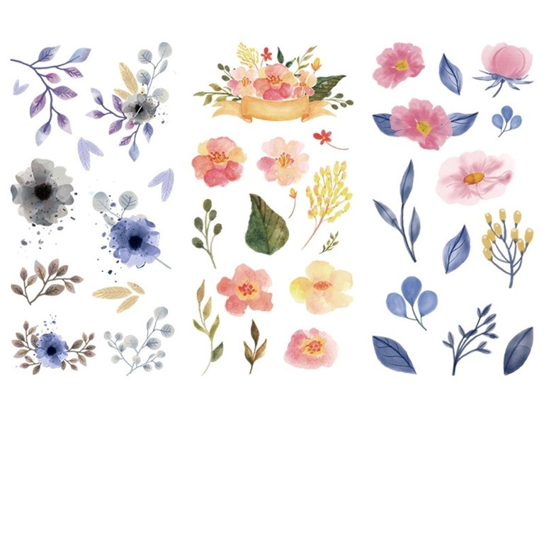 Stickers - Washi - 3st ark - Blommor & Blad