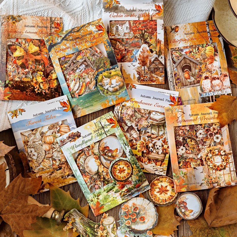 Paket med stickers - Höstmotiv - 8st förpackningar