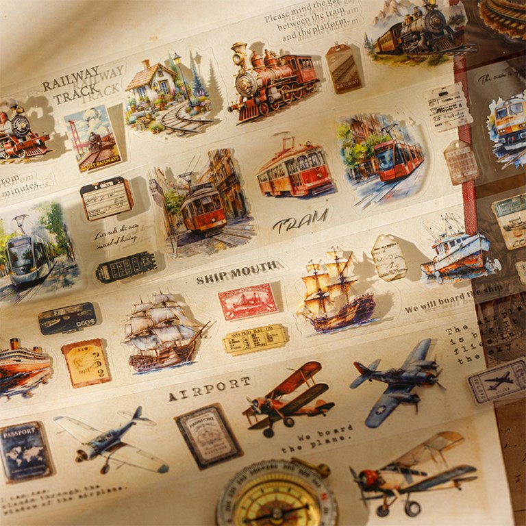 Paket med clear stickers på rulle - Resemotiv - 4st rullar