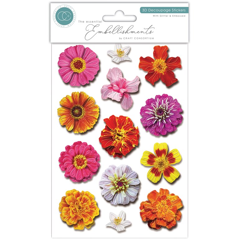 Decoupage Stickers 3D Flowers - Vibrant