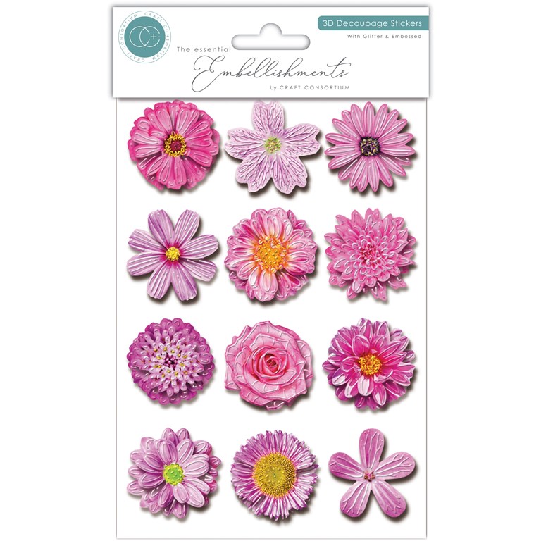 Decoupage Stickers 3D Flowers - Pink