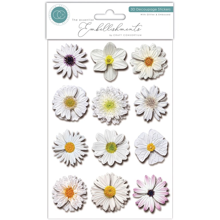 Decoupage Stickers 3D Flowers - White