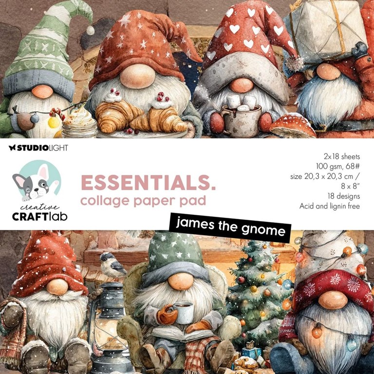 Pappersblock - 20x20cm - Collage - James the Gnome