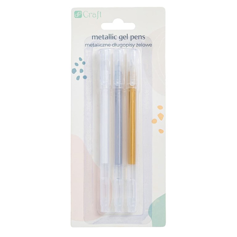 3-Pack Gelpennor - Guld, Silver & Vit