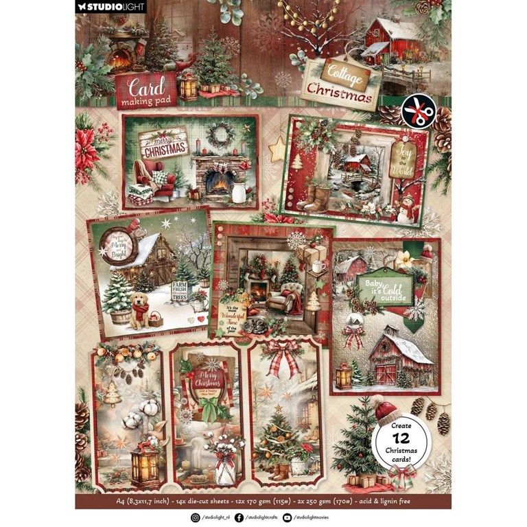A4 block med die-cuts - Card making pad - Cottage Christmas